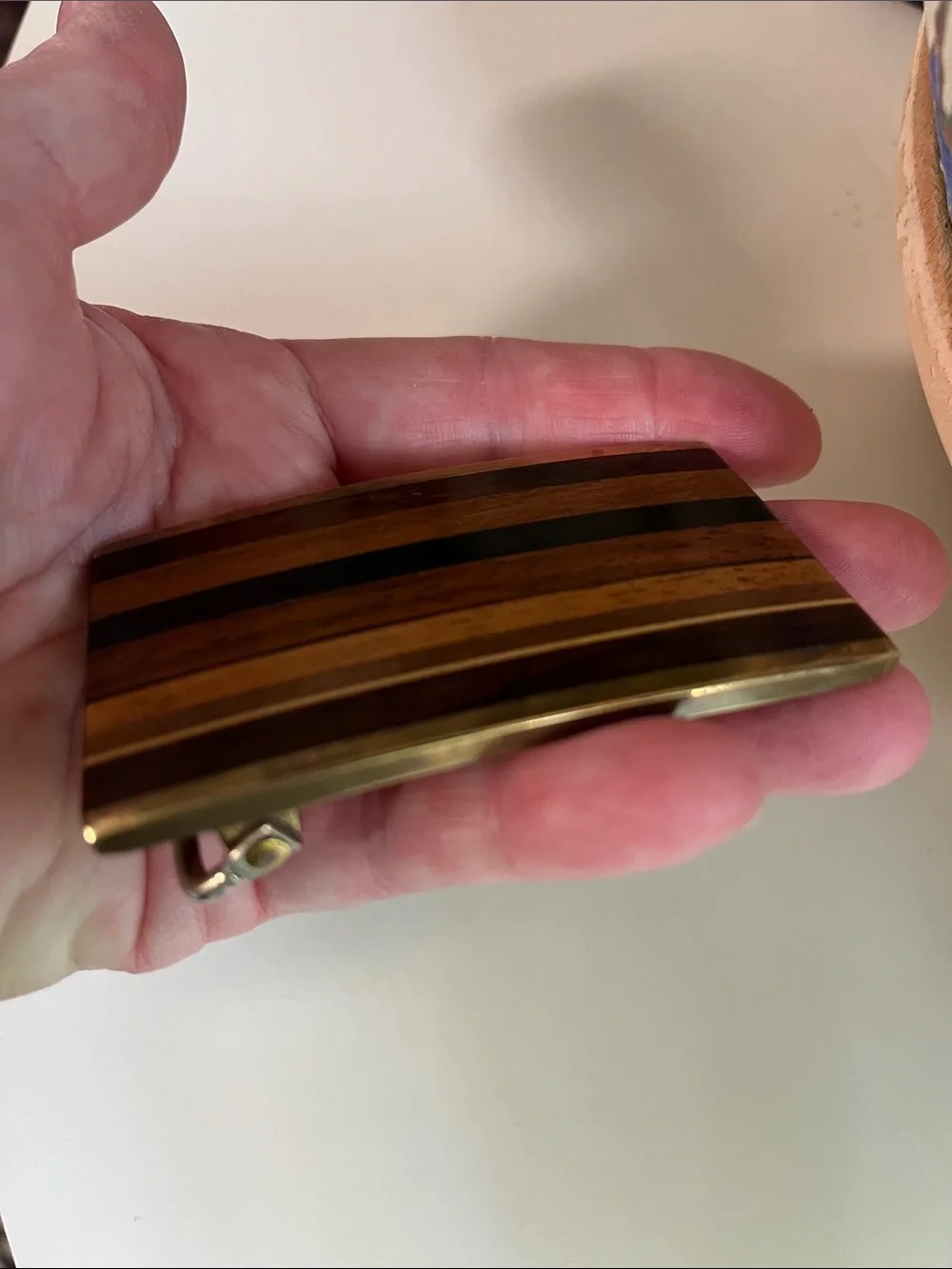 Vintage Kenneth Reid Albuquerque New Mexico Wood Brass Belt Buckle Southwestern